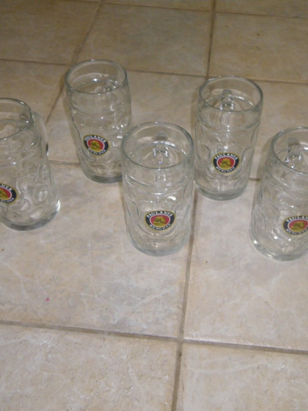 5 Paulaner Munchen Dimpled 1 L German Munich Beer Steins Glass Mugs Oktoberfest